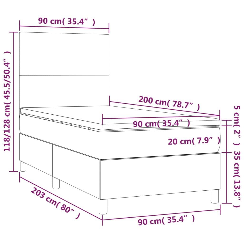 Pat box spring cu saltea, roz, 90x200 cm, catifea GartenMobel Dekor