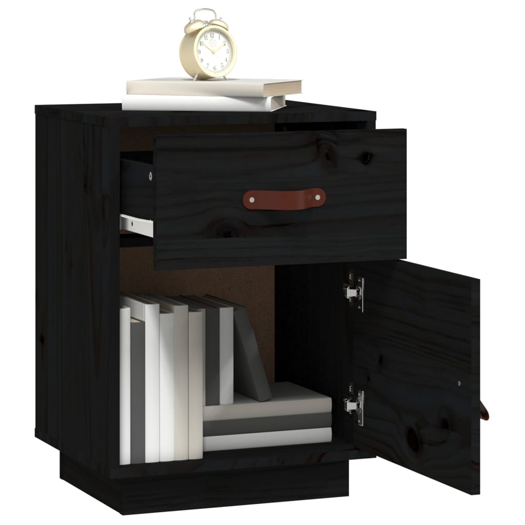 Noptieră, negru, 40x34x55 cm, lemn masiv de pin GartenMobel Dekor
