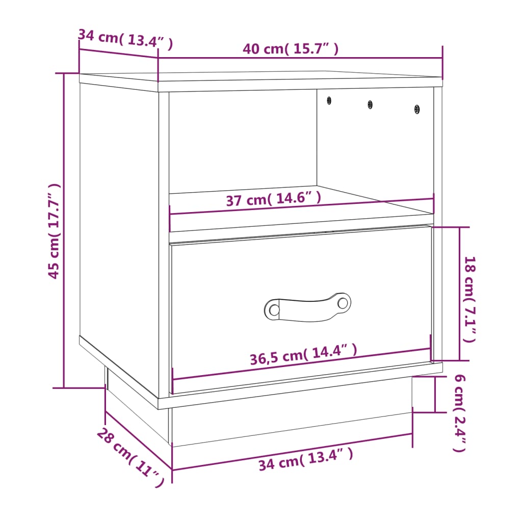 Noptiere, 2 buc., alb, 40x34x45 cm, lemn masiv de pin GartenMobel Dekor