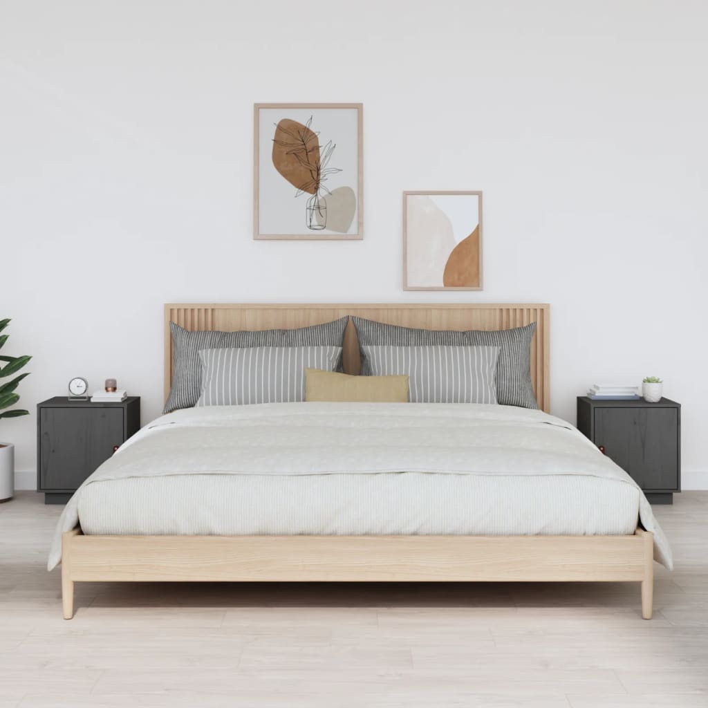 Noptiere, 2 buc., gri, 40x34x45 cm, lemn masiv de pin GartenMobel Dekor