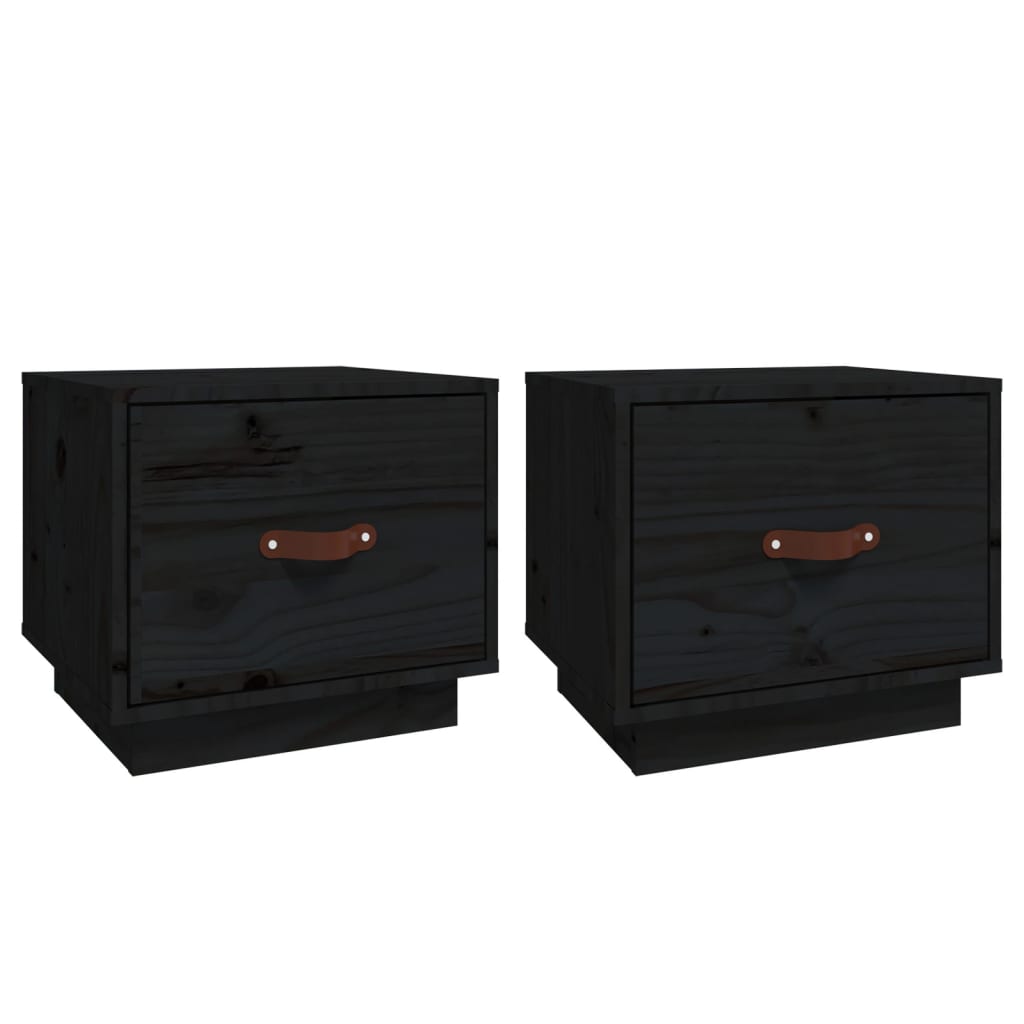 Noptiere, 2 buc., negru, 40x34x35 cm, lemn masiv de pin GartenMobel Dekor