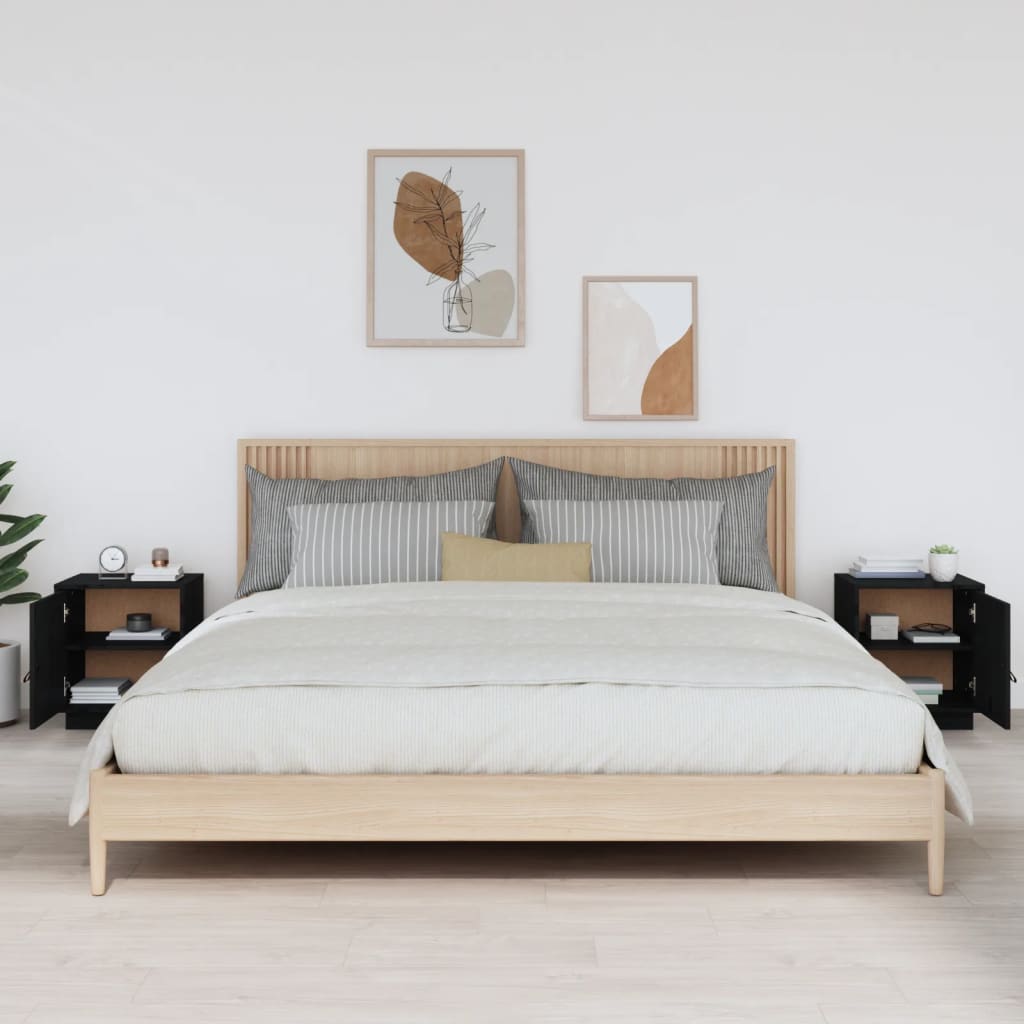 Noptiere, 2 buc., negru, 40x34x45 cm, lemn masiv de pin GartenMobel Dekor