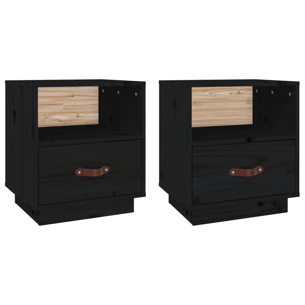 Noptiere, 2 buc., negru, 40x34x45 cm, lemn masiv de pin GartenMobel Dekor
