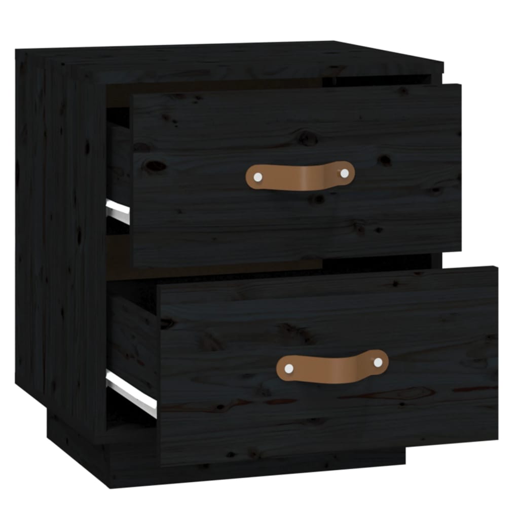 Noptiere, 2 buc., negru, 40x34x45 cm, lemn masiv de pin GartenMobel Dekor