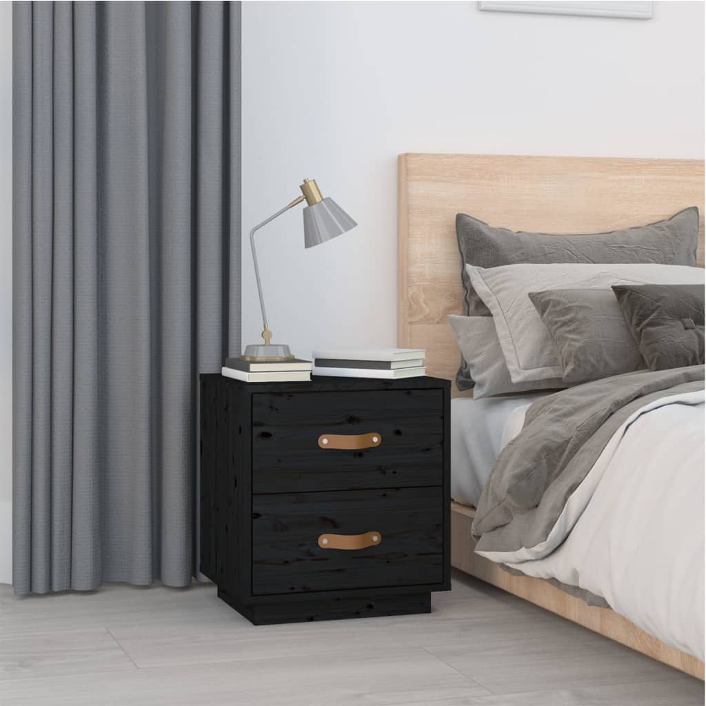 Noptiere, 2 buc., negru, 40x34x45 cm, lemn masiv de pin GartenMobel Dekor