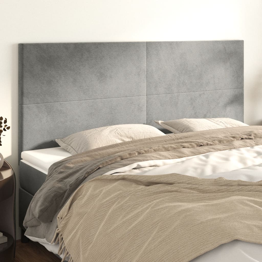 Tăblii de pat, 4 buc, gri deschis, 90x5x78/88 cm, catifea GartenMobel Dekor