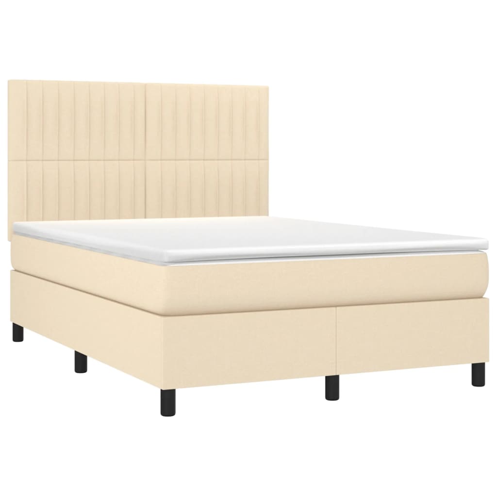 Pat box spring cu saltea, crem, 140x200 cm, textil GartenMobel Dekor