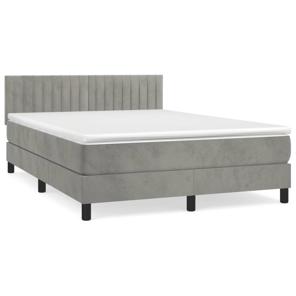 Pat box spring cu saltea, gri deschis, 140x190 cm, catifea GartenMobel Dekor