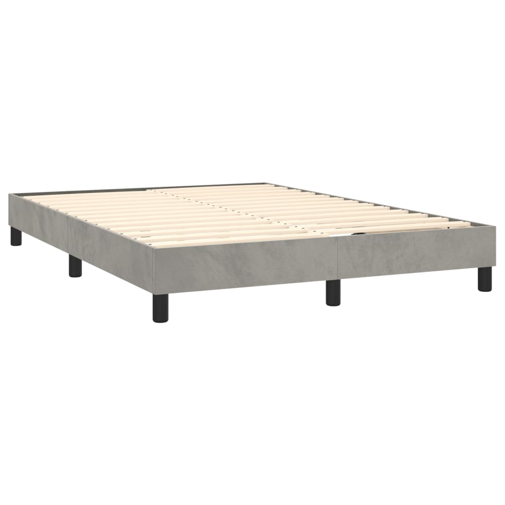 Pat box spring cu saltea, gri deschis, 140x190 cm, catifea GartenMobel Dekor