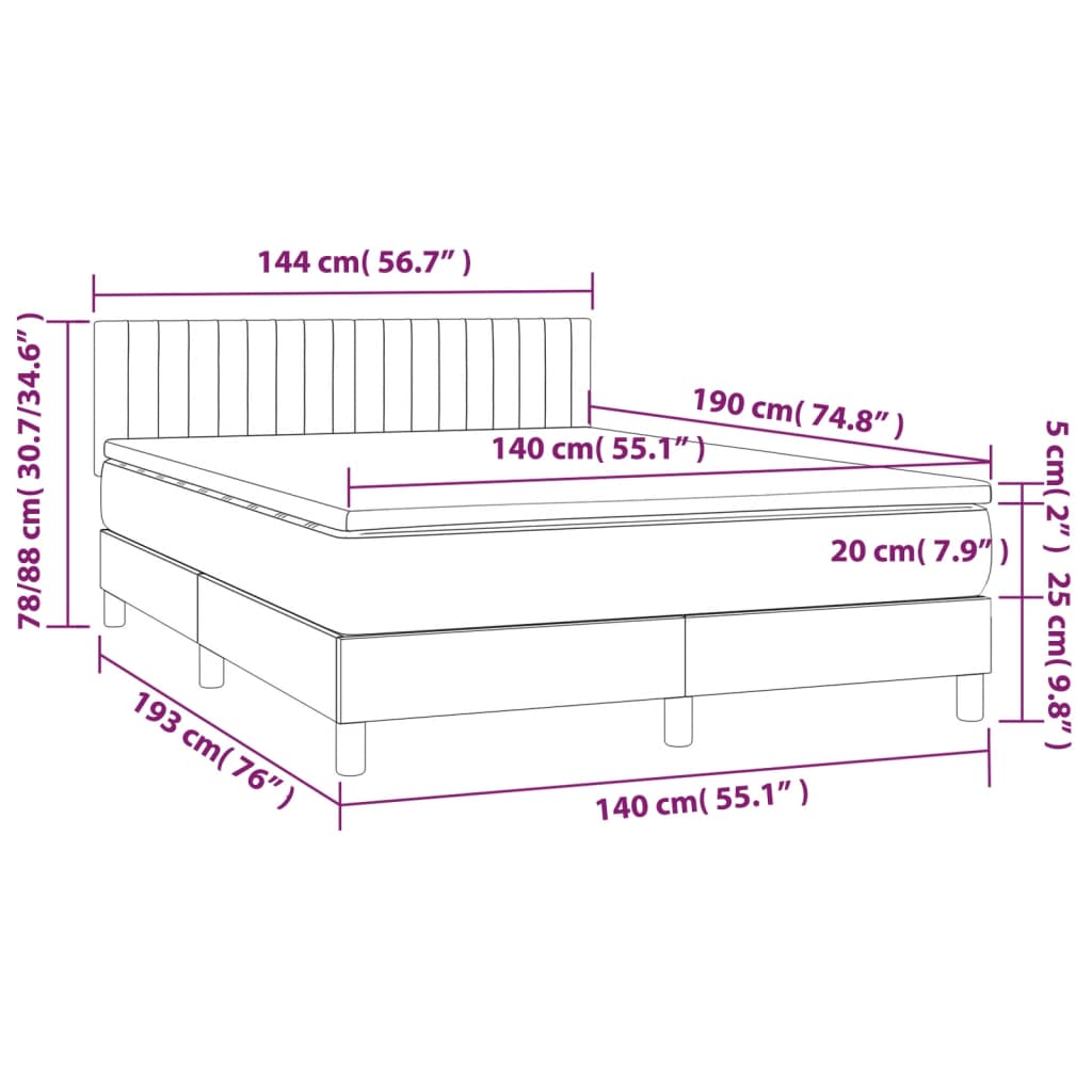 Pat box spring cu saltea, gri deschis, 140x190 cm, catifea GartenMobel Dekor