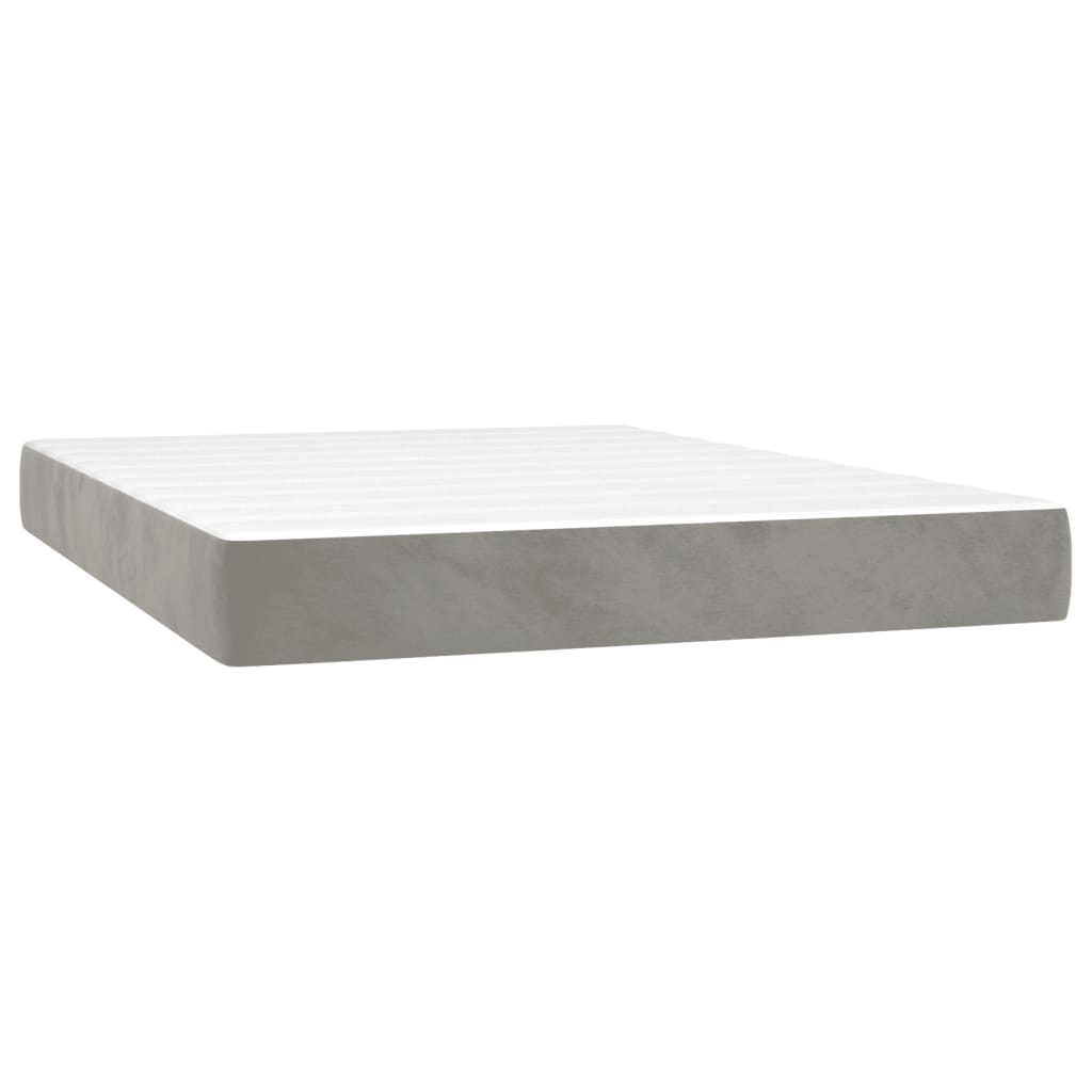 Pat box spring cu saltea, gri deschis, 140x190 cm, catifea GartenMobel Dekor