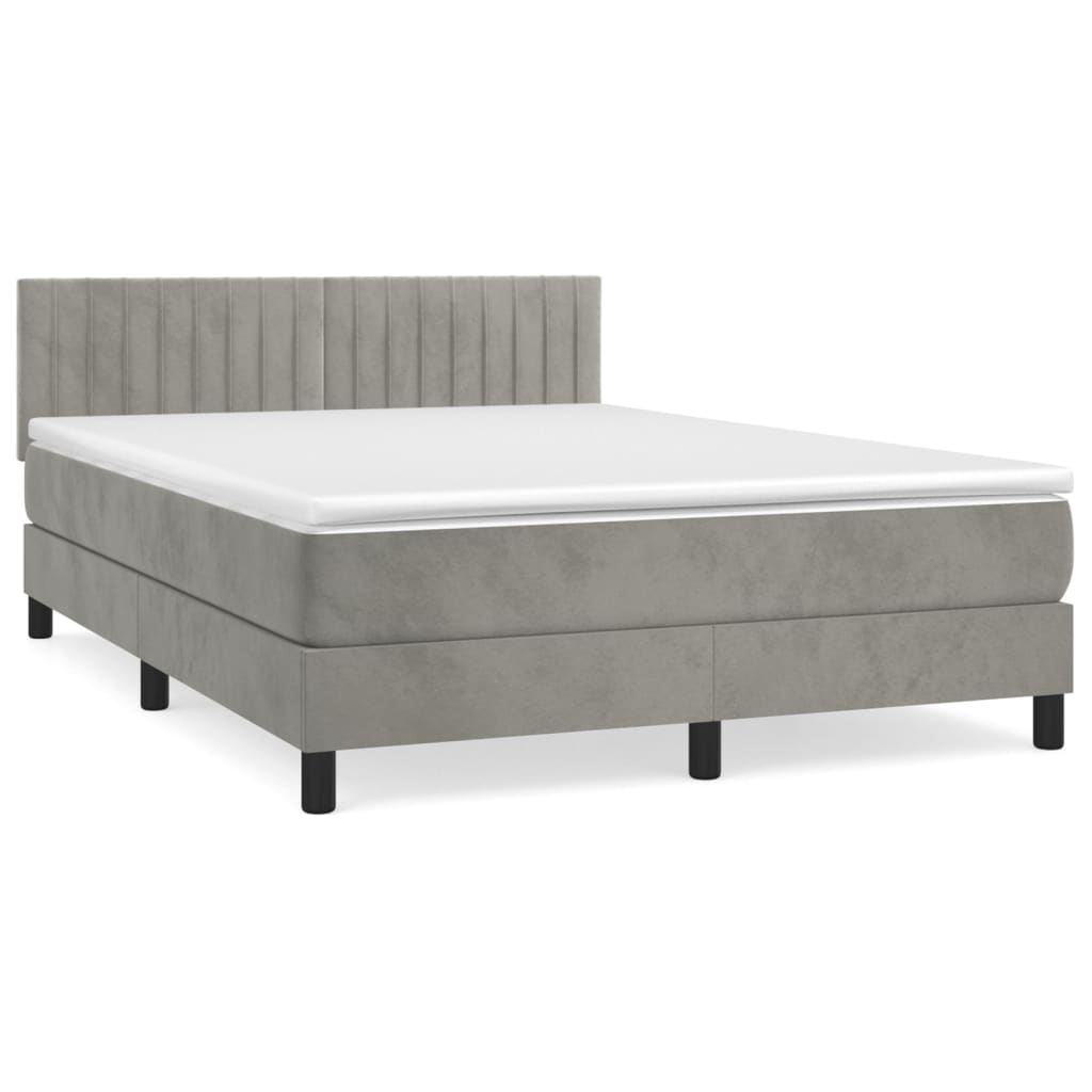 Pat box spring cu saltea, gri deschis, 140x200 cm, catifea GartenMobel Dekor