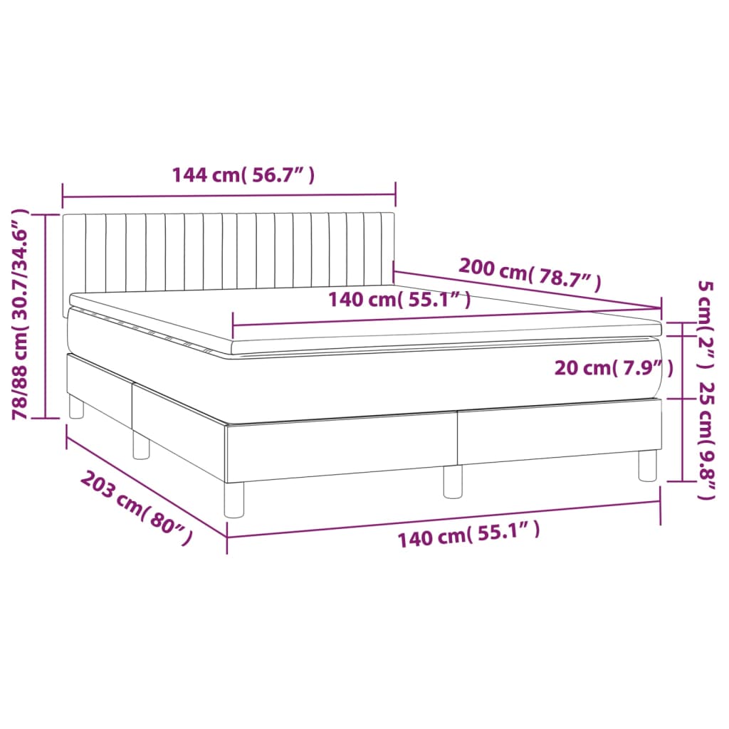 Pat box spring cu saltea, gri deschis, 140x200 cm, catifea GartenMobel Dekor