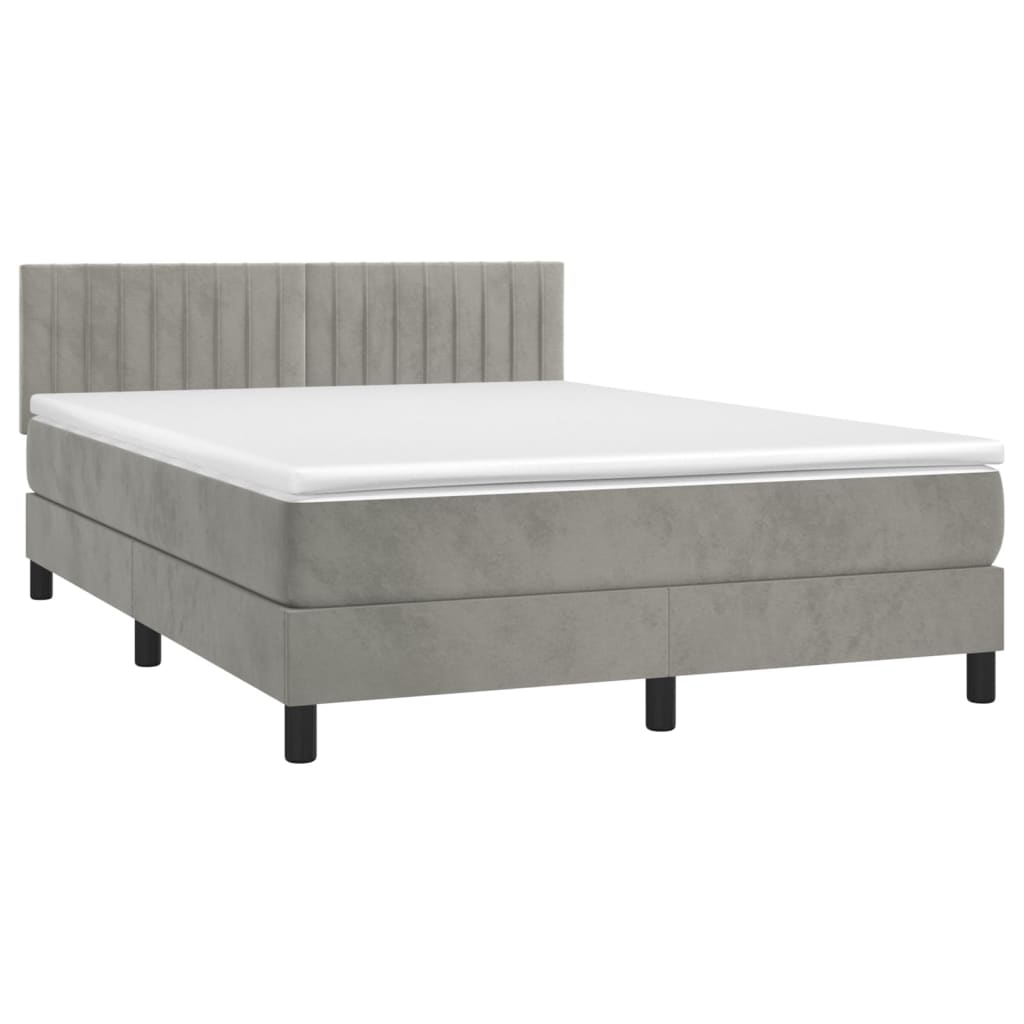 Pat box spring cu saltea, gri deschis, 140x200 cm, catifea GartenMobel Dekor
