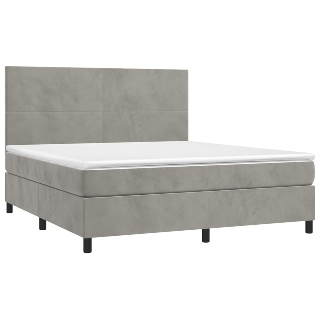 Pat box spring cu saltea, gri deschis, 180x200 cm, catifea GartenMobel Dekor