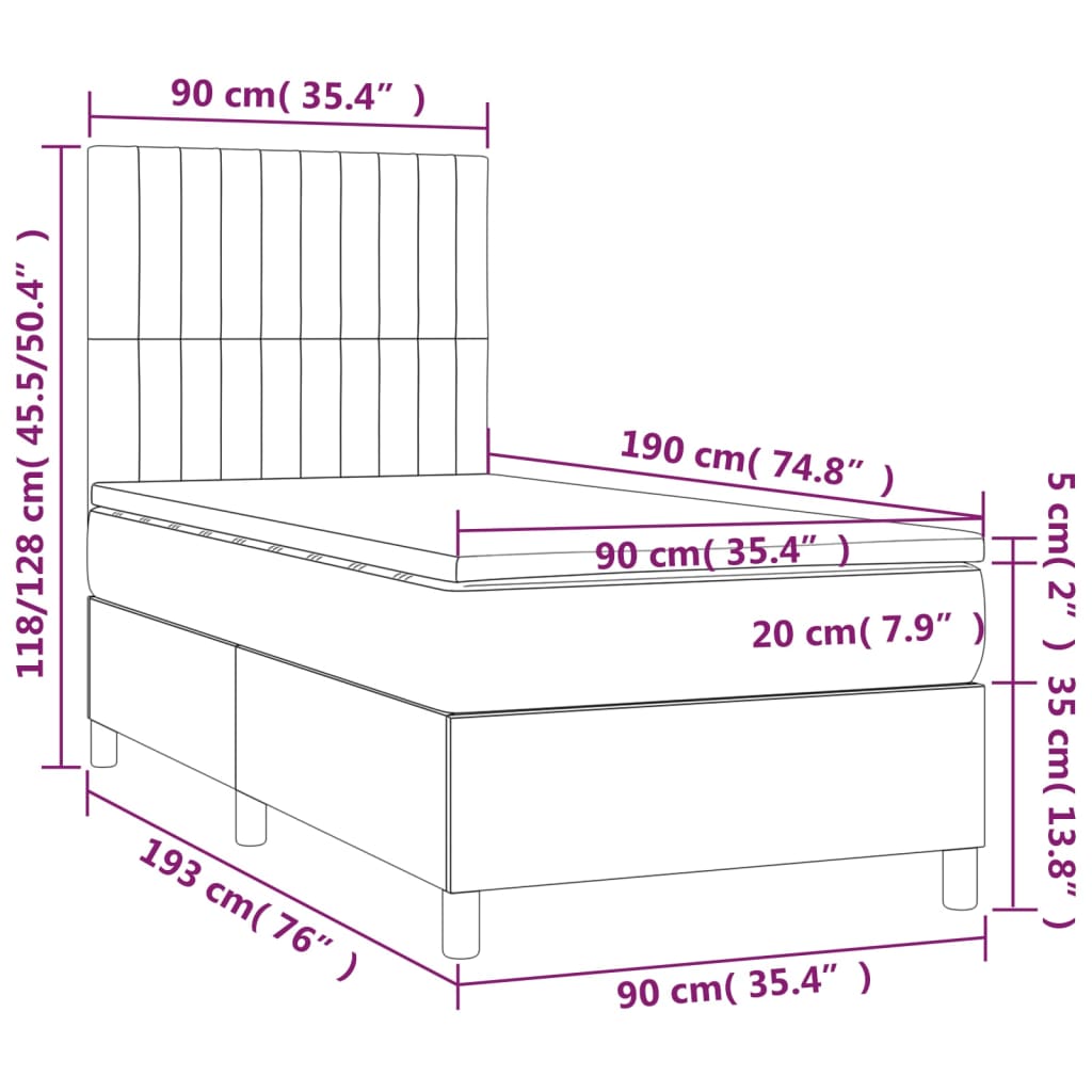 Pat box spring cu saltea, maro închis, 90x190 cm, textil GartenMobel Dekor