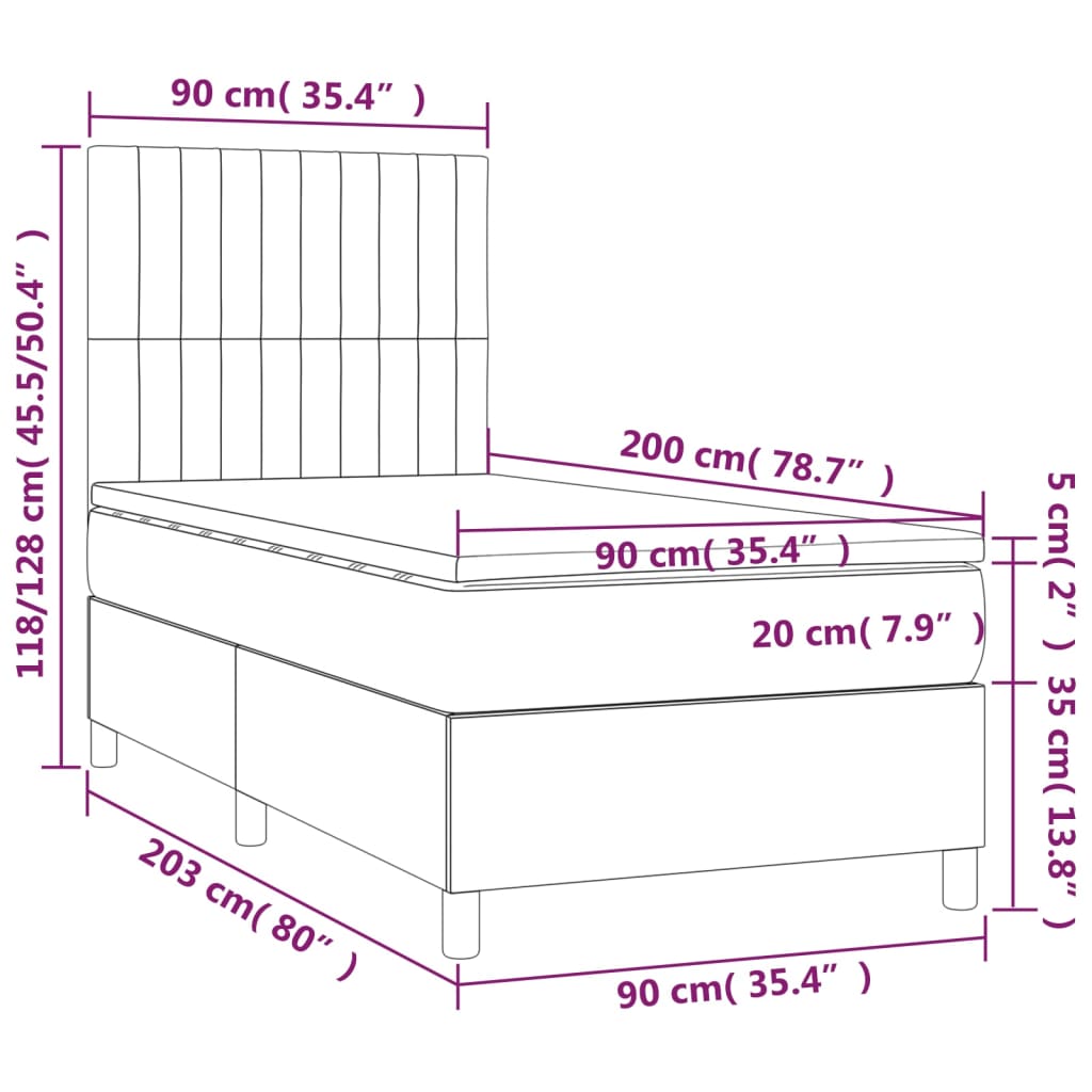 Pat box spring cu saltea, maro închis, 90x200 cm, textil GartenMobel Dekor