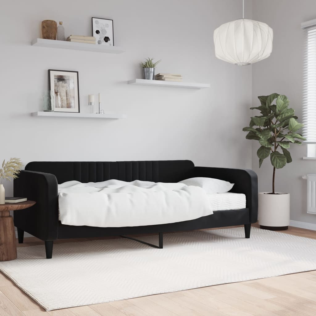 Pat de zi cu saltea, negru, 90x190 cm, catifea GartenMobel Dekor
