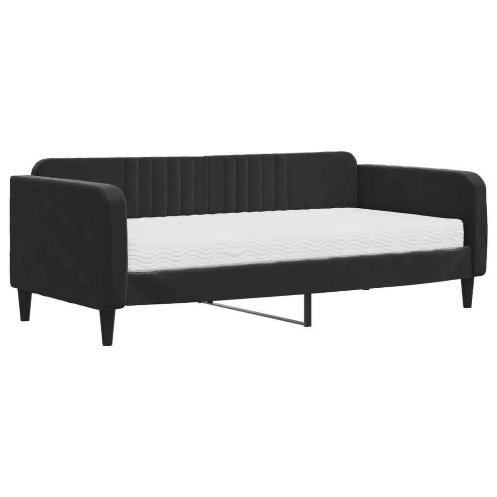 Pat de zi cu saltea, negru, 90x190 cm, catifea GartenMobel Dekor