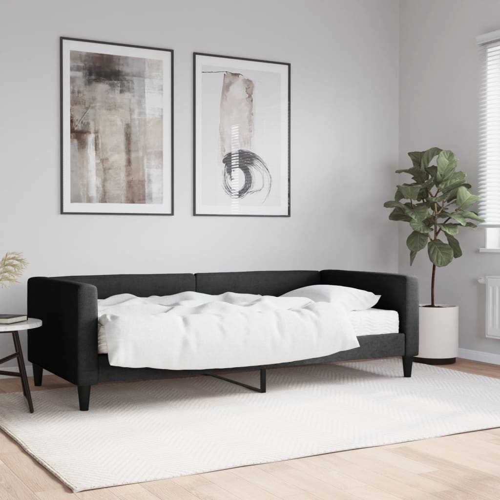 Pat de zi cu saltea, negru, 90x190 cm, textil GartenMobel Dekor