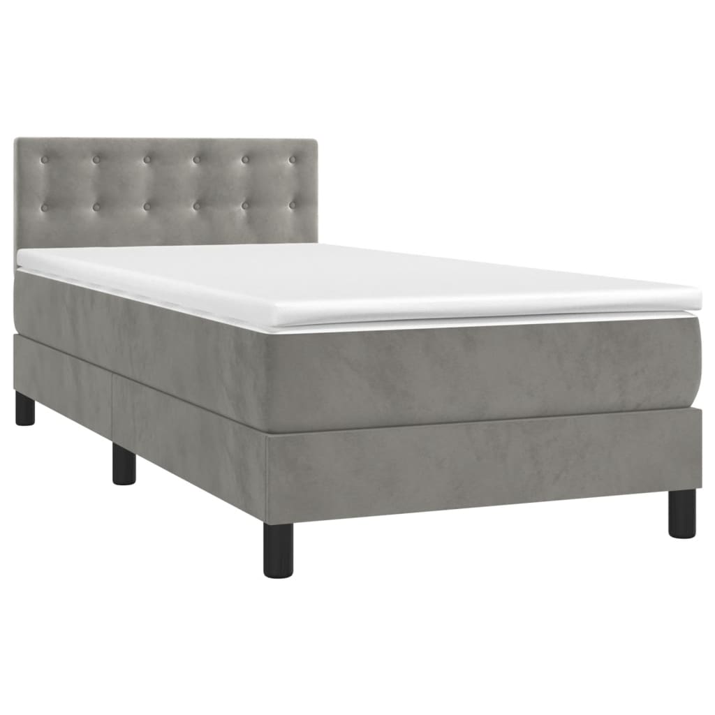 Pat box spring cu saltea, gri deschis, 90x200 cm, catifea GartenMobel Dekor
