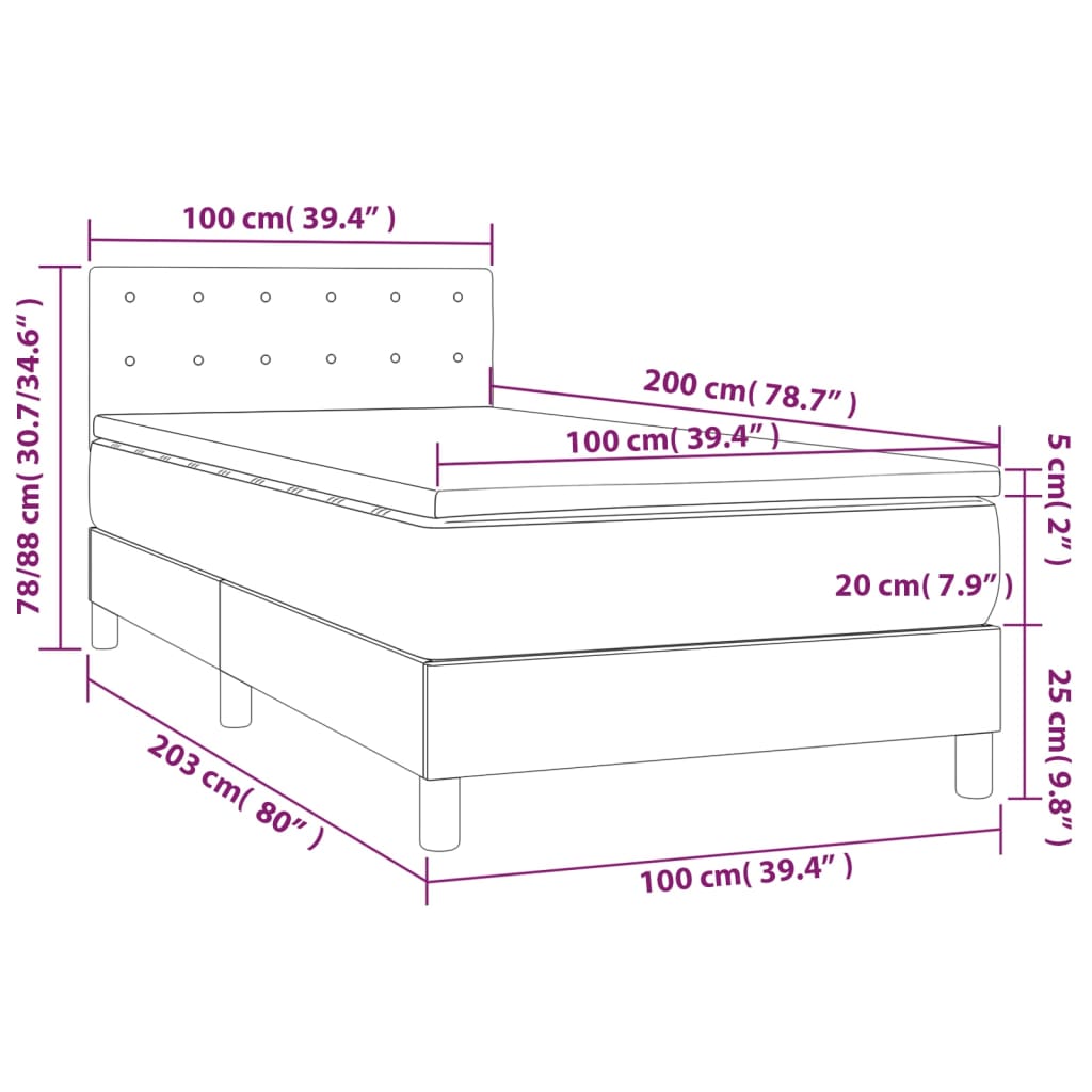 Pat box spring cu saltea, gri închis, 100x200 cm, textil GartenMobel Dekor