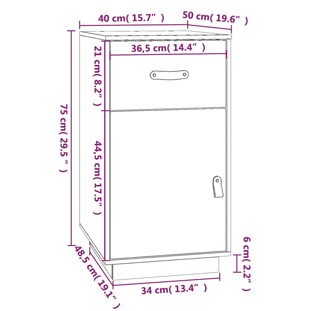 Dulap de birou, alb, 40x50x75 cm, lemn masiv de pin GartenMobel Dekor