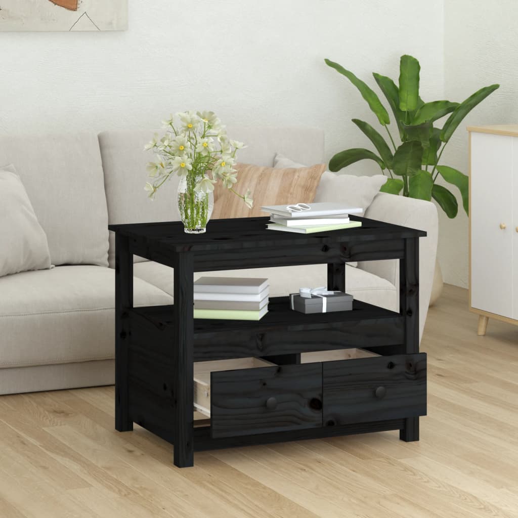 Măsuță de cafea, negru, 71x49x55 cm, lemn masiv de pin GartenMobel Dekor