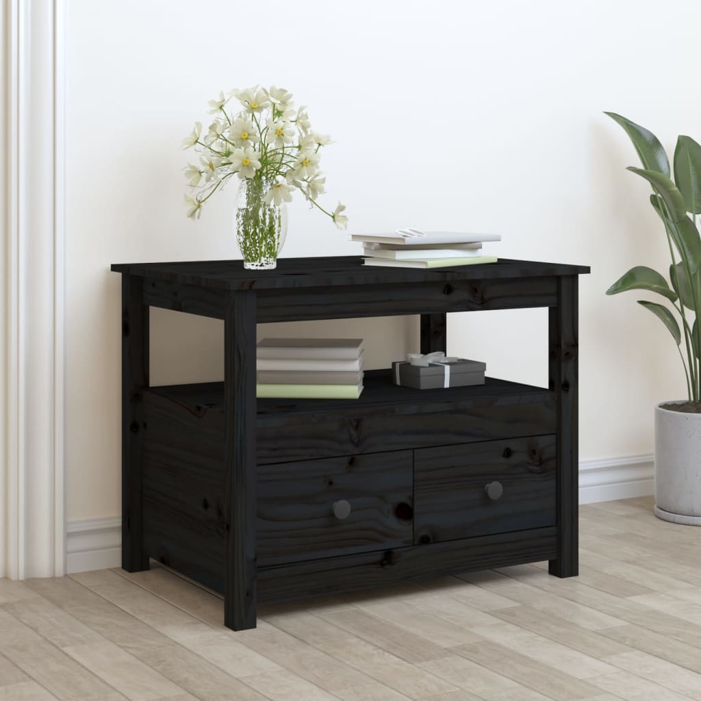 Măsuță de cafea, negru, 71x49x55 cm, lemn masiv de pin GartenMobel Dekor
