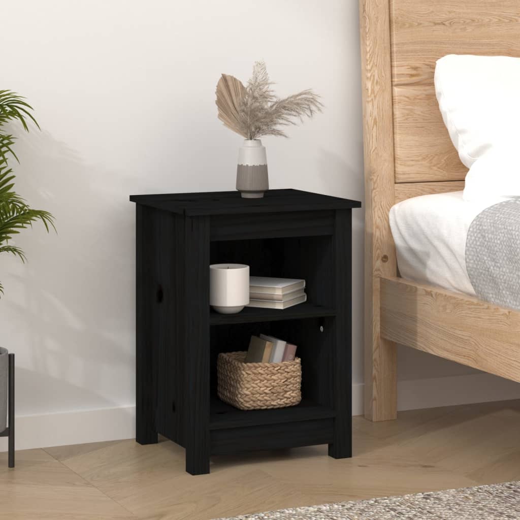 Noptiere, 2 buc., negru, 40x35x55 cm, lemn masiv de pin GartenMobel Dekor