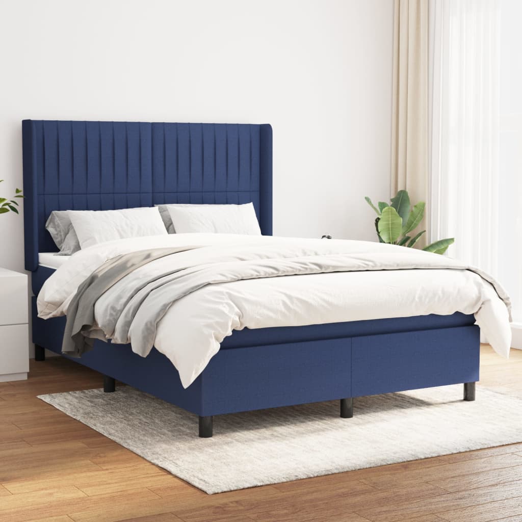 Pat box spring cu saltea, albastru, 140x200 cm, textil GartenMobel Dekor