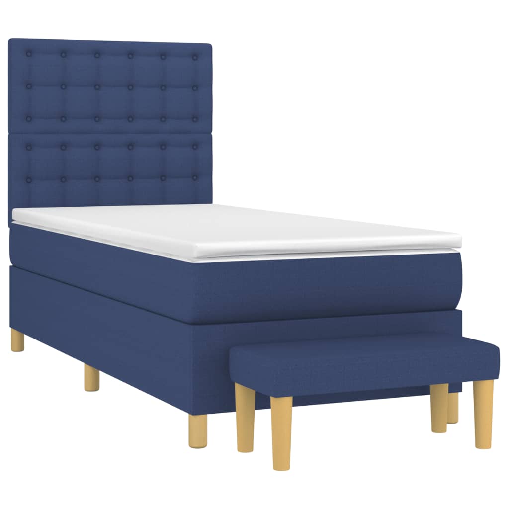Pat box spring cu saltea, albastru, 90x200 cm, textil GartenMobel Dekor
