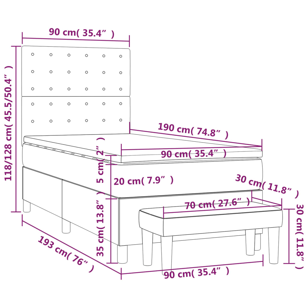 Pat box spring cu saltea, gri închis, 90x190 cm, textil GartenMobel Dekor