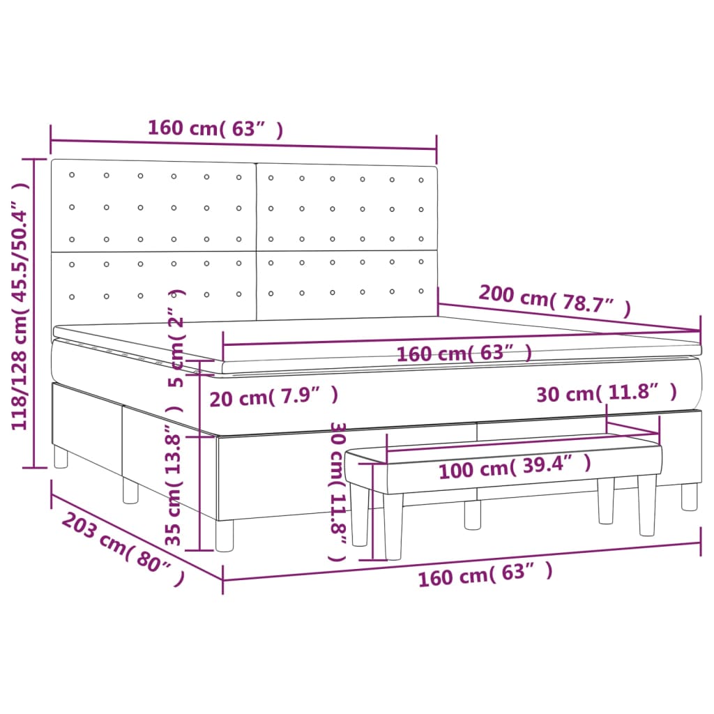 Pat continental cu saltea, gri închis, 160x200 cm, țesătură GartenMobel Dekor