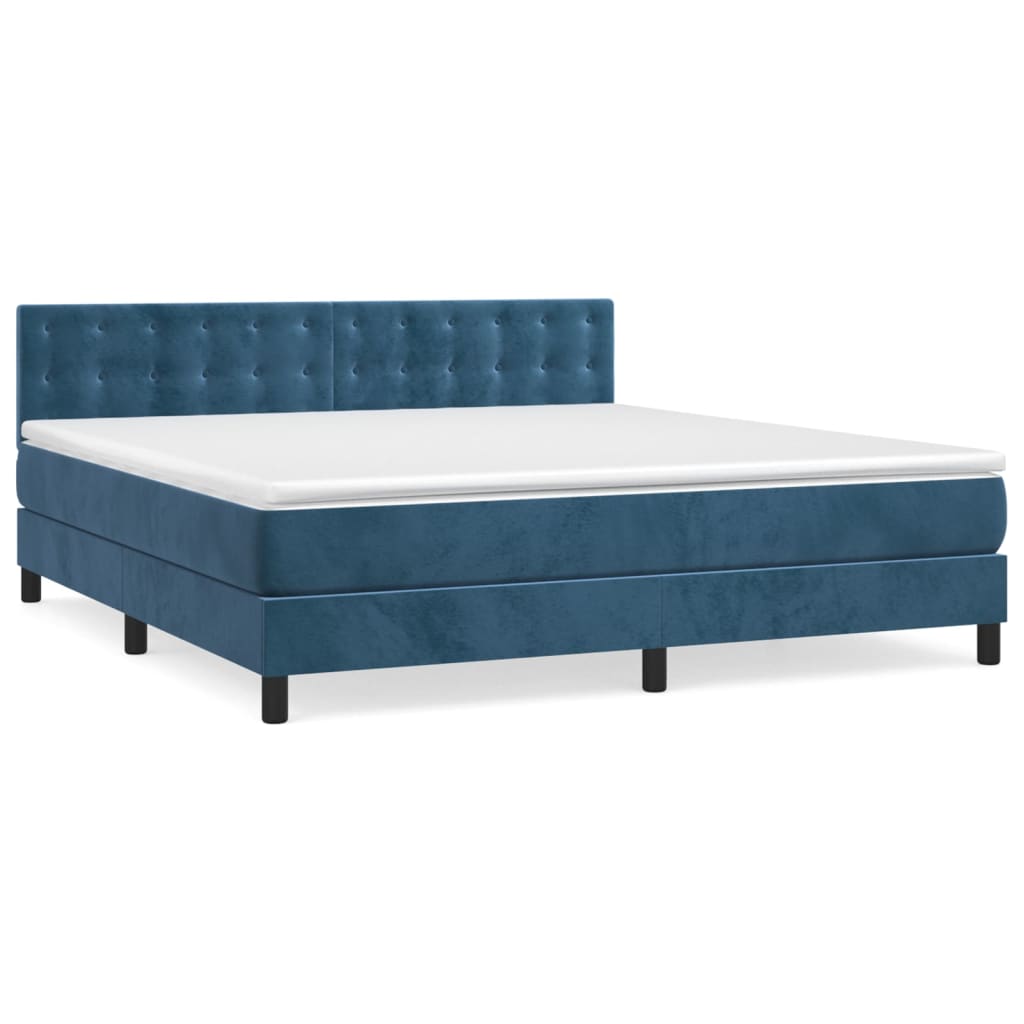 Pat box spring cu saltea, albastru închis, 180x200 cm, catifea GartenMobel Dekor