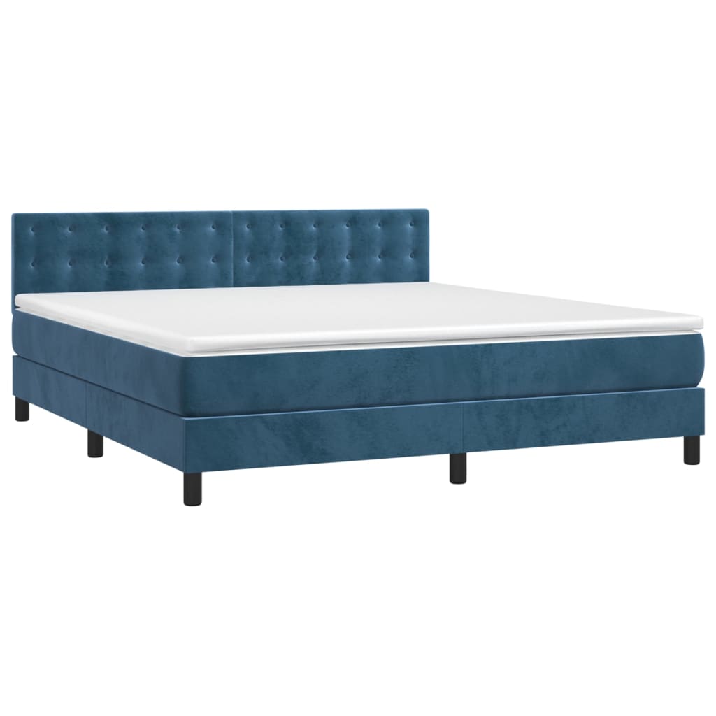 Pat box spring cu saltea, albastru închis, 180x200 cm, catifea GartenMobel Dekor