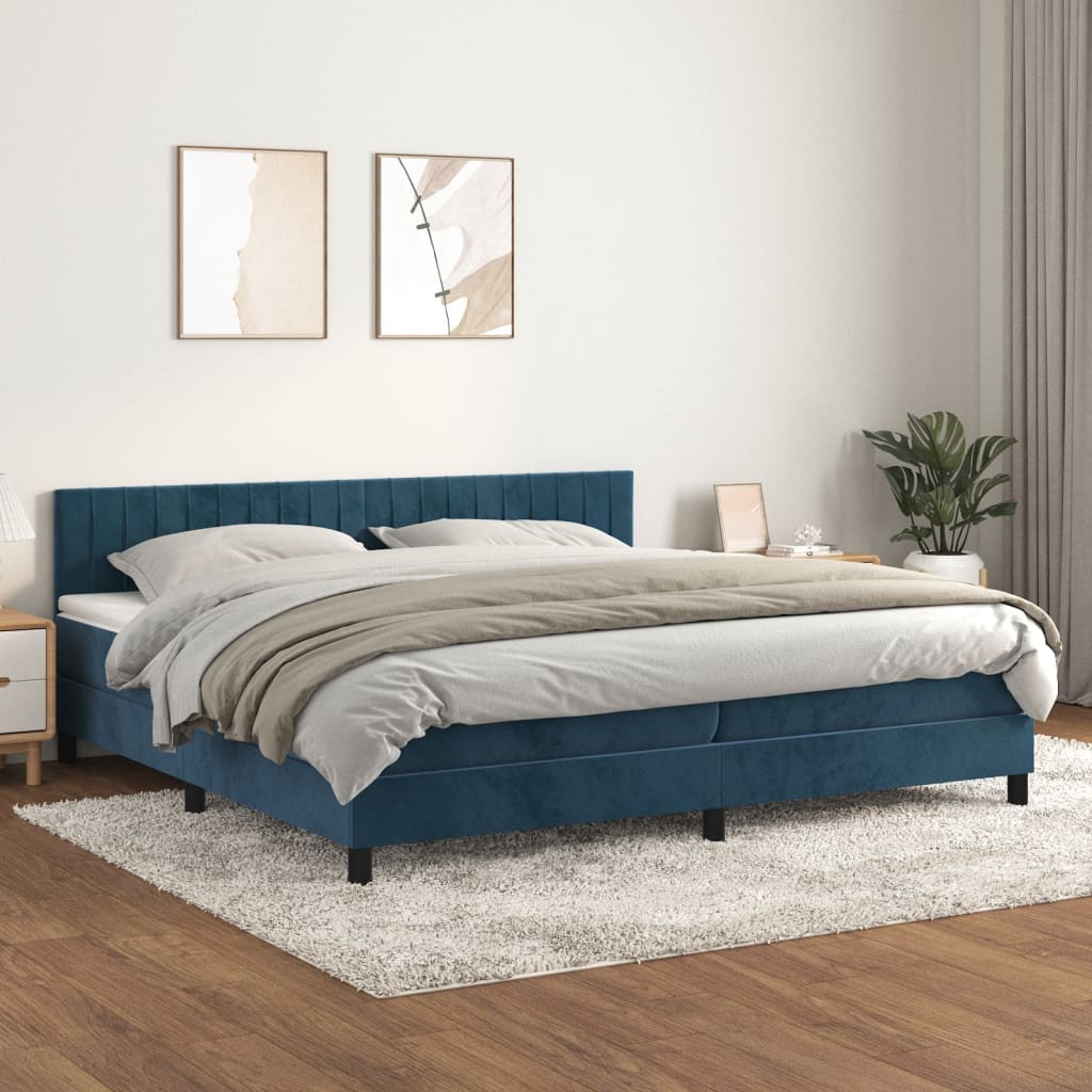 Pat box spring cu saltea, albastru închis, 200x200 cm, catifea GartenMobel Dekor