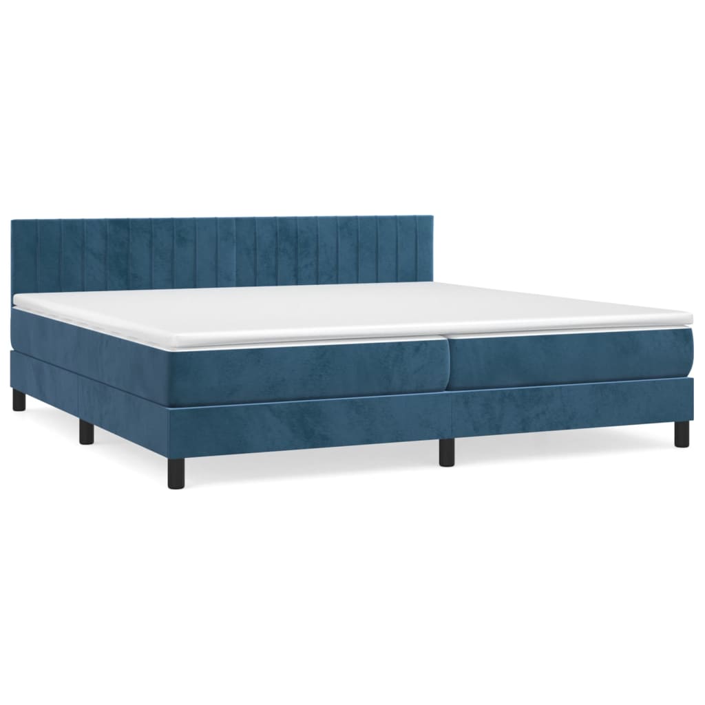 Pat box spring cu saltea, albastru închis, 200x200 cm, catifea GartenMobel Dekor
