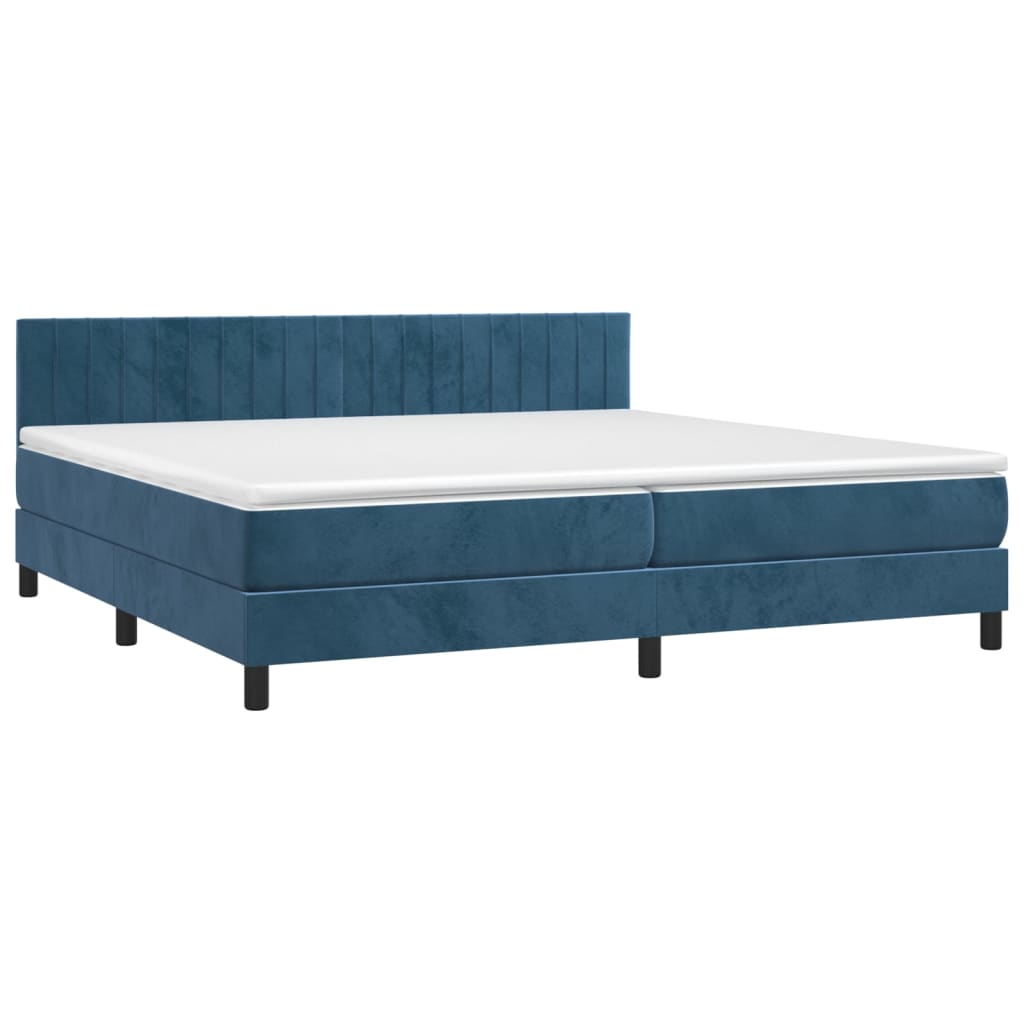 Pat box spring cu saltea, albastru închis, 200x200 cm, catifea GartenMobel Dekor