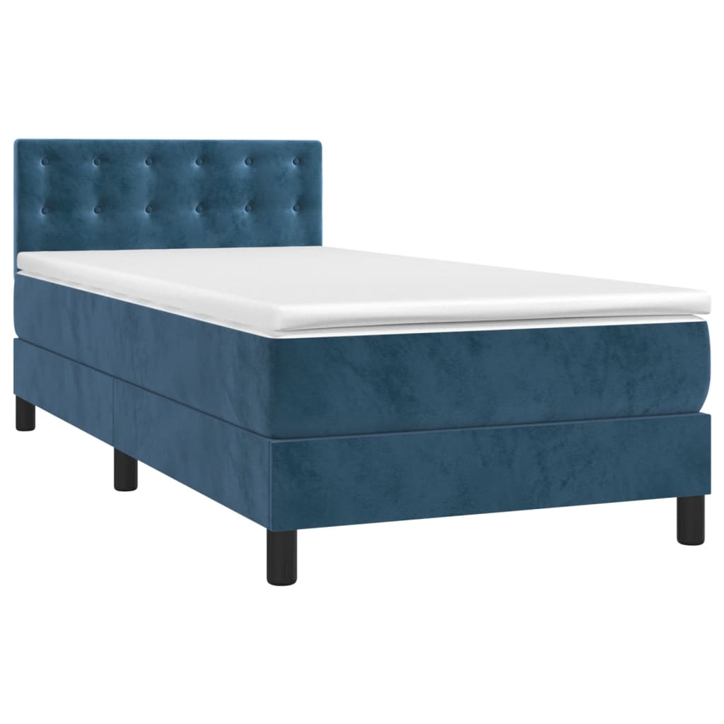 Pat box spring cu saltea, albastru închis, 90x200 cm, catifea GartenMobel Dekor
