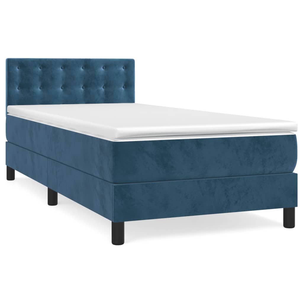Pat box spring cu saltea, albastru închis, 90x200 cm, catifea GartenMobel Dekor