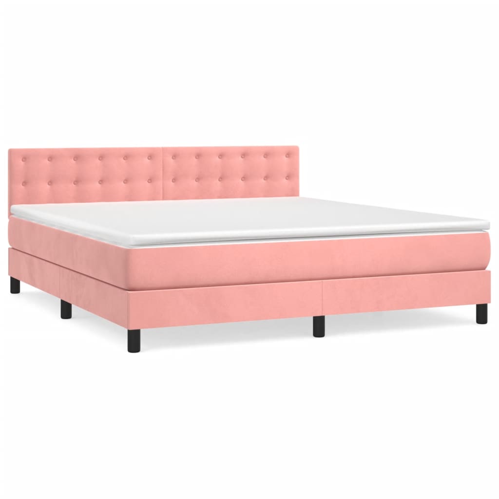Pat box spring cu saltea, roz, 180x200 cm, catifea GartenMobel Dekor