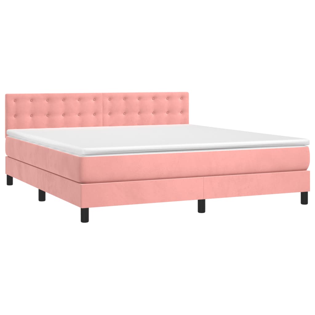 Pat box spring cu saltea, roz, 180x200 cm, catifea GartenMobel Dekor