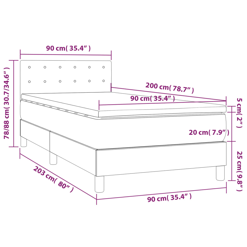 Pat box spring cu saltea, roz, 90x200 cm, catifea GartenMobel Dekor