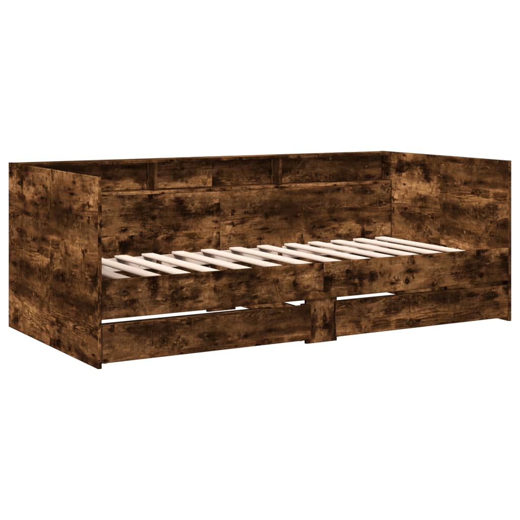 Cadru pat cu sertare, stejar fumuriu, 75x190 cm lemn prelucrat GartenMobel Dekor