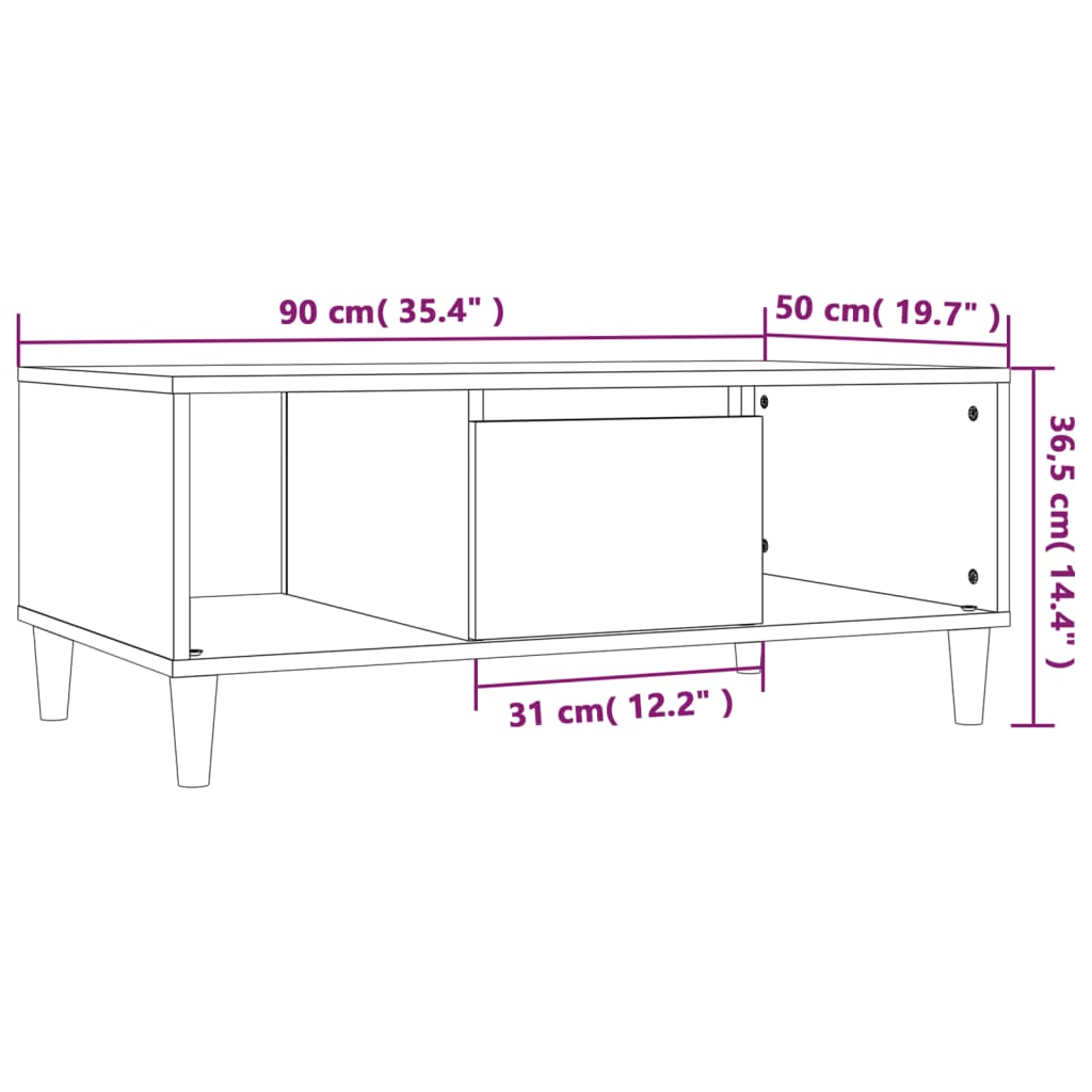 Măsuță de cafea, gri beton, 90x50x36,5 cm, lemn prelucrat GartenMobel Dekor
