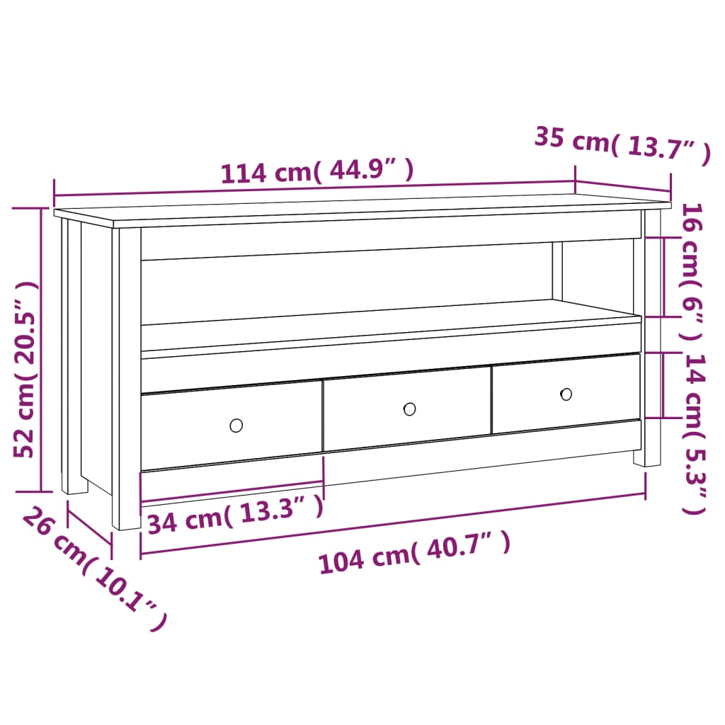 Comodă TV, 114x35x52 cm, lemn masiv de pin GartenMobel Dekor