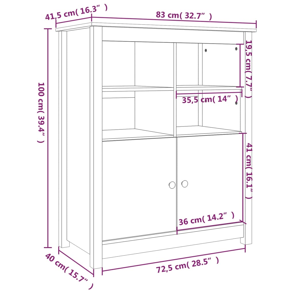 Servantă, gri, 83x41,5x100 cm, lemn masiv de pin GartenMobel Dekor