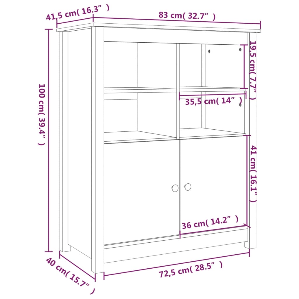 Servantă, maro miere, 83x41,5x100 cm, lemn masiv de pin GartenMobel Dekor