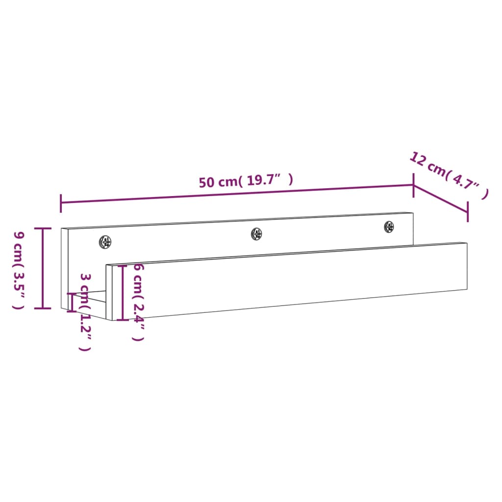 Rafturi de perete, 2 buc., gri, 50x12x9 cm, lemn masiv de pin GartenMobel Dekor